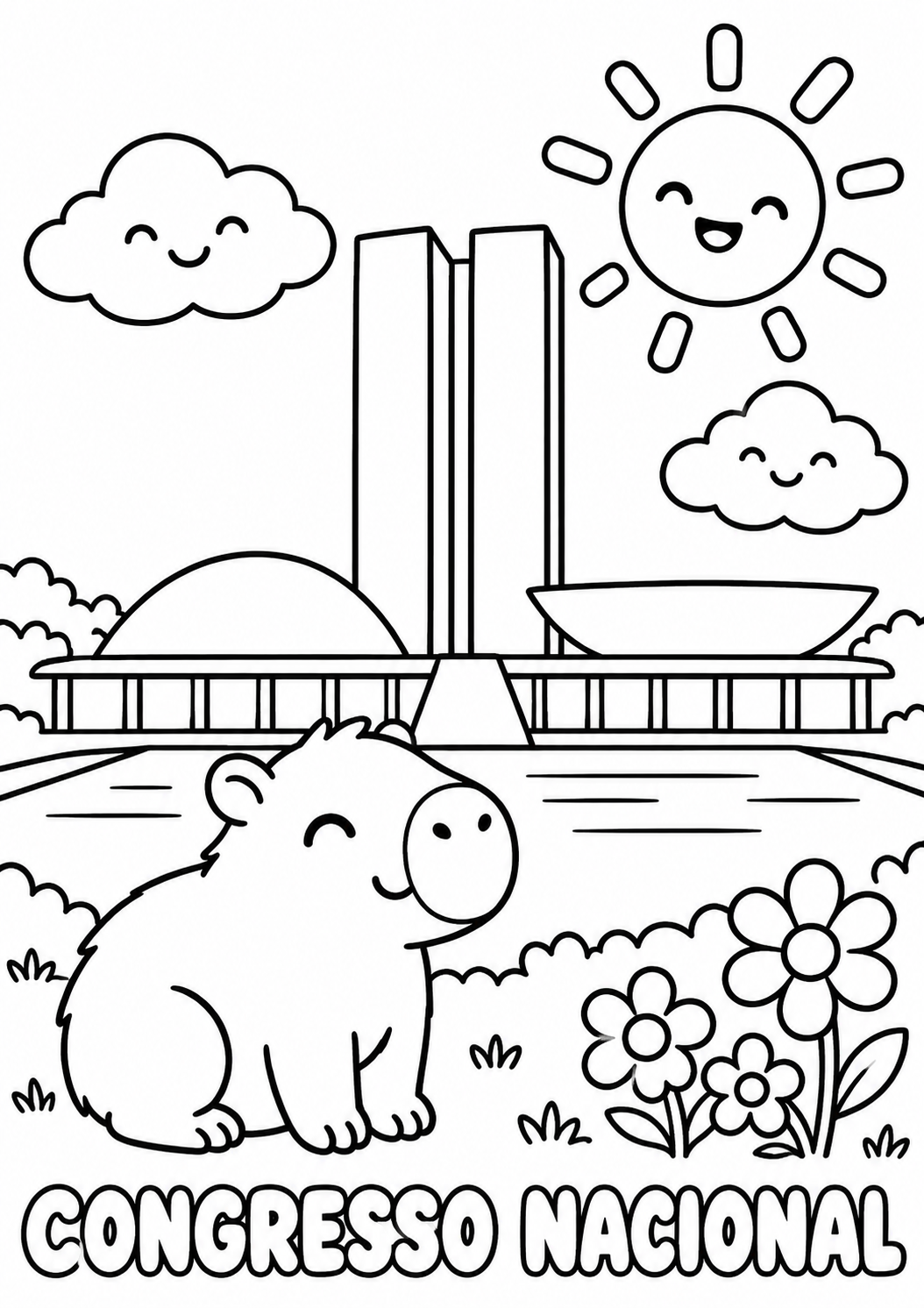 Desenho do Congresso Nacional para colorir